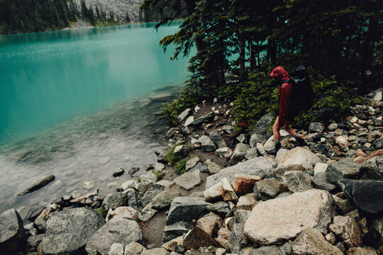 Hiking in the Rain next to Joffre Lake