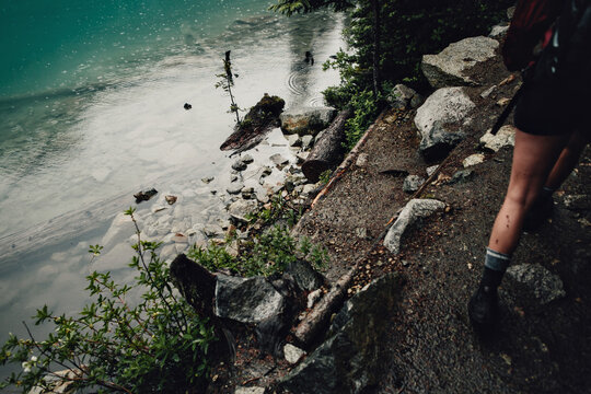 Hiking in the Rain next to Joffre Lake