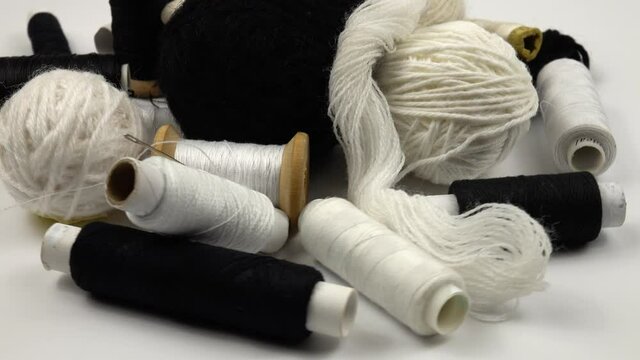Black and white threads for sewing, knitting and embroidery, needlework