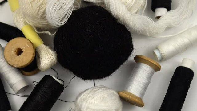 Black and white threads for sewing, knitting and embroidery, needlework 