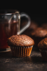 Chocolate muffins. Sweet dark cupcakes.