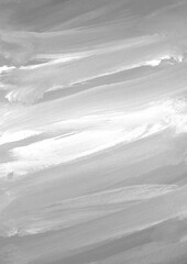 White ink and watercolor texture on white paper background. Gradient paint strokes and decalcomania effect. Hand-painted gouache abstract image. Mess on the canvas.