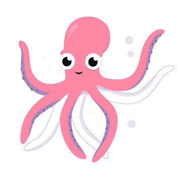 Cute pink vector octopus. Vector clip art. 