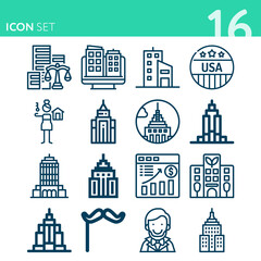 Simple set of 16 icons related to put forward