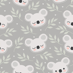 Seamless pattern with cute koala head and leaves © Diana Khitrik