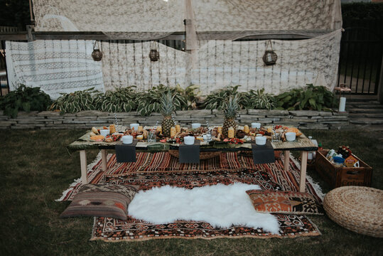 A bohemian inspired traditional filipino kamayan backyard dinner