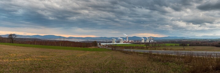 Panorama na elektrownię Turów, Bogatynia, Polska, Kopalnia odkrywkowa węgla brunatnego