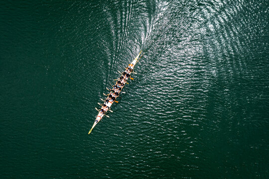 Top view of standard dragon boat on the lake