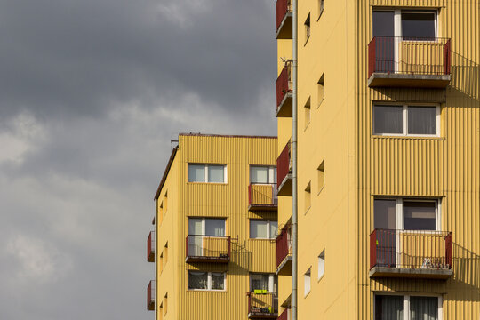 Yellow residential buildings from communist times in Wroclaw, Poland