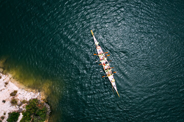 Top view of dragon boat on the lake