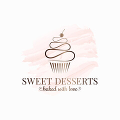 Cupcake watercolor logo design on white background - 412331555