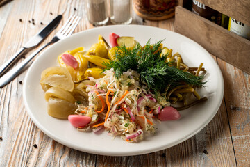 Assortment of pickled russian snacks