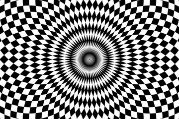 Vector illustration of checkered, rhombus pattern with optical illusion. Op art abstract background.