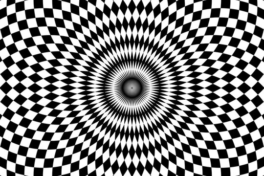 Vector illustration of checkered, rhombus pattern with optical illusion. Op art abstract background.