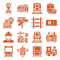 16 pack of railroad  filled web icons set