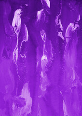 Fototapeta na wymiar Purple ink and watercolor texture on white paper background. Gradient paint strokes and decalcomania effect. Hand-painted gouache abstract image. Mess on the canvas.