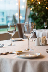  Served dinner table in a restaurant. Restaurant interior