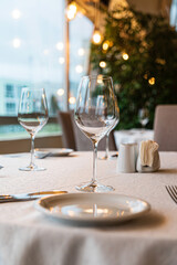  Served dinner table in a restaurant. Restaurant interior