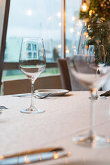  Served dinner table in a restaurant. Restaurant interior