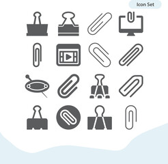 Simple set of paper clip related filled icons.