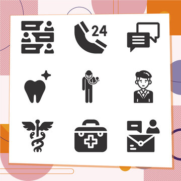 Simple set of 9 icons related to visit