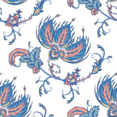 Embroidery seamless vector print with paisley flowers. Persian traditional apparel pattern using boteh. Floral buta background for clothes design, fabrics, textile, household items or handmade crafts