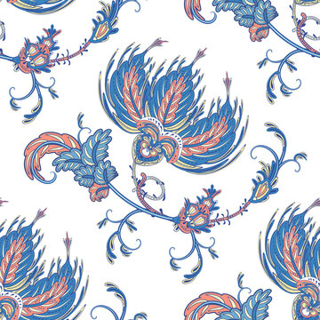 Embroidery seamless vector print with paisley flowers. Persian traditional apparel pattern using boteh. Floral buta background for clothes design, fabrics, textile, household items or handmade crafts