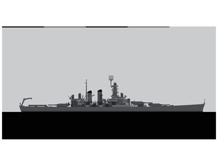 USS NORTH CAROLINA 1941. United States Navy battleship. Vector image for illustrations and infographics.
