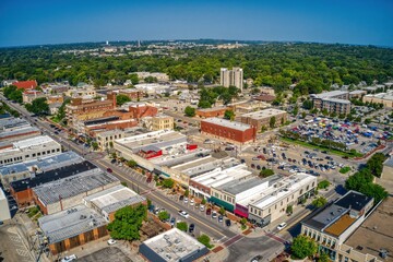 Aerial View of the College Town of Manhattan, Kansas in Summer