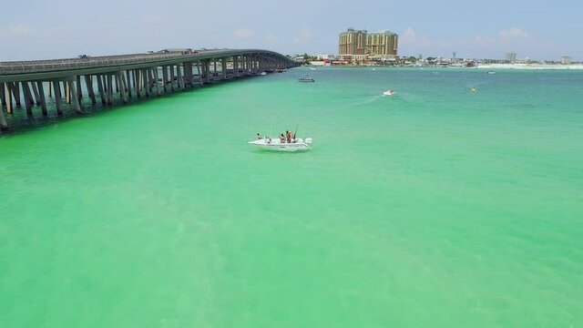 Aerial, pov, emerald waters around Destin, Florida, USA