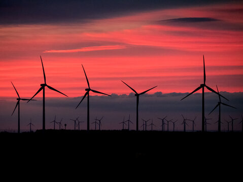 Wind turbines during sunrise