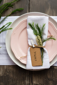 table decor for thanksgiving, with "thanks" tag