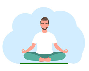 Obraz premium Man meditating. Concept illustration for yoga, meditation, relax, recreation, healthy lifestyle.