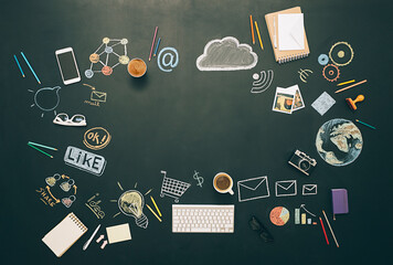 Brainstorming concepts chalkboard