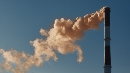 industrial pipe release of toxic gas against the background of a clear blue sky, sulfur oxide...