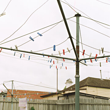 empty clothes line in suburban backyard in Melbourne, Australia