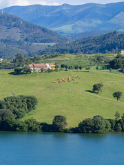 Vistas escénicas de la naturaleza de San Vicente de la Barquera en Cantabria, España, verano de 2020