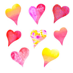 Watercolor heart set of pink, red, yellow. st Valentine day