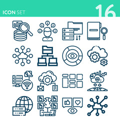 Simple set of 16 icons related to big data