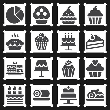 16 pack of birthday cake  filled web icons set