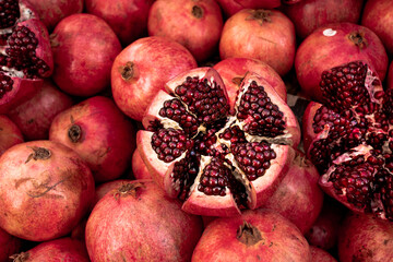 Cracked pomegranate. Ripe Pomegranates Background