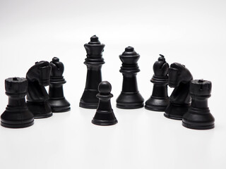 close up shoot of chess pieces on a white isolated background
