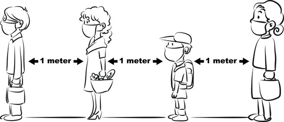 Masked Individuals Waiting on Lines