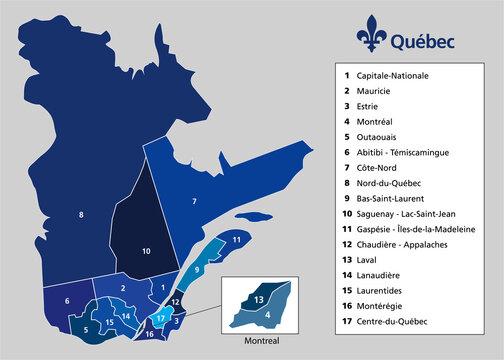 Province of Quebec map with counties