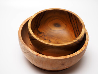 A set of Japanese style traditional wooden tableware, shoot on white isolated background