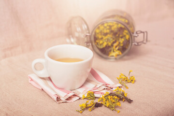 Obraz na płótnie Canvas Cup of tea with dried herbs.High quality photo.