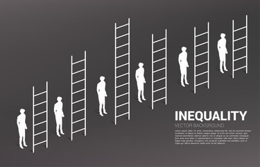 Business concept of competition and challenge. Silhouette of businessman group with various high ladder.