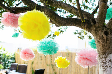 Detail of hanging decoration for a summer lunch with friends.
