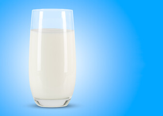 Milk. Glass of whole milk. Organic milk product on blue background. 