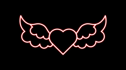 neon heart and wings ling valentines day illustration clipart